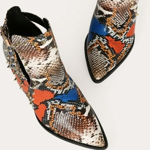 Snake Studded Pointy Toe Ankle Bootie